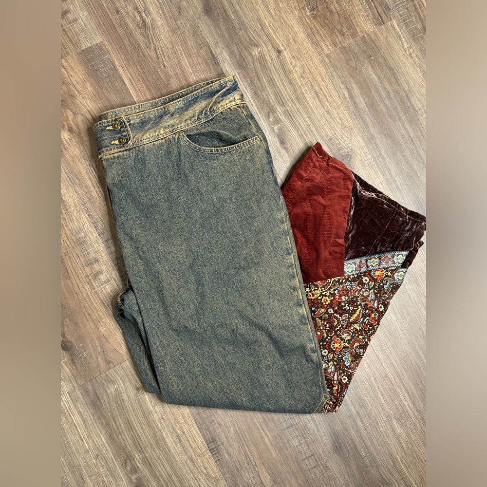 Faded Glory 24W Blue Rust Wash Flared Patchwork Jeans